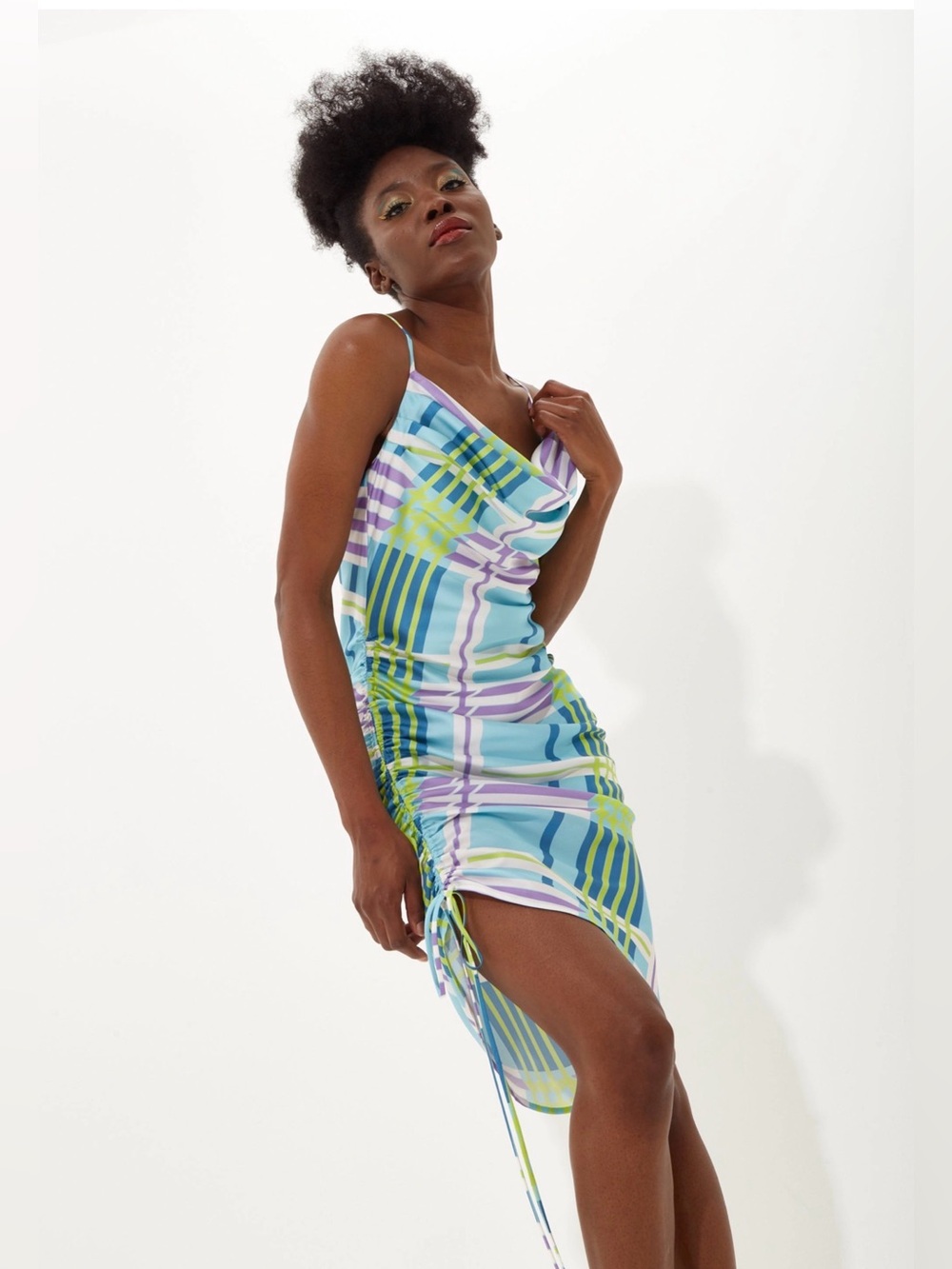 House of Holland Abstract Pastel Cowl Neck Mini Dress Rushed Sz 8 Y2K 2000’s